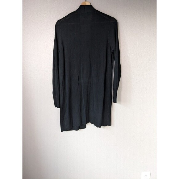 Banana republic black viscose blend long open front cardigan W pockets Sz M N49 - Picture 2 of 6